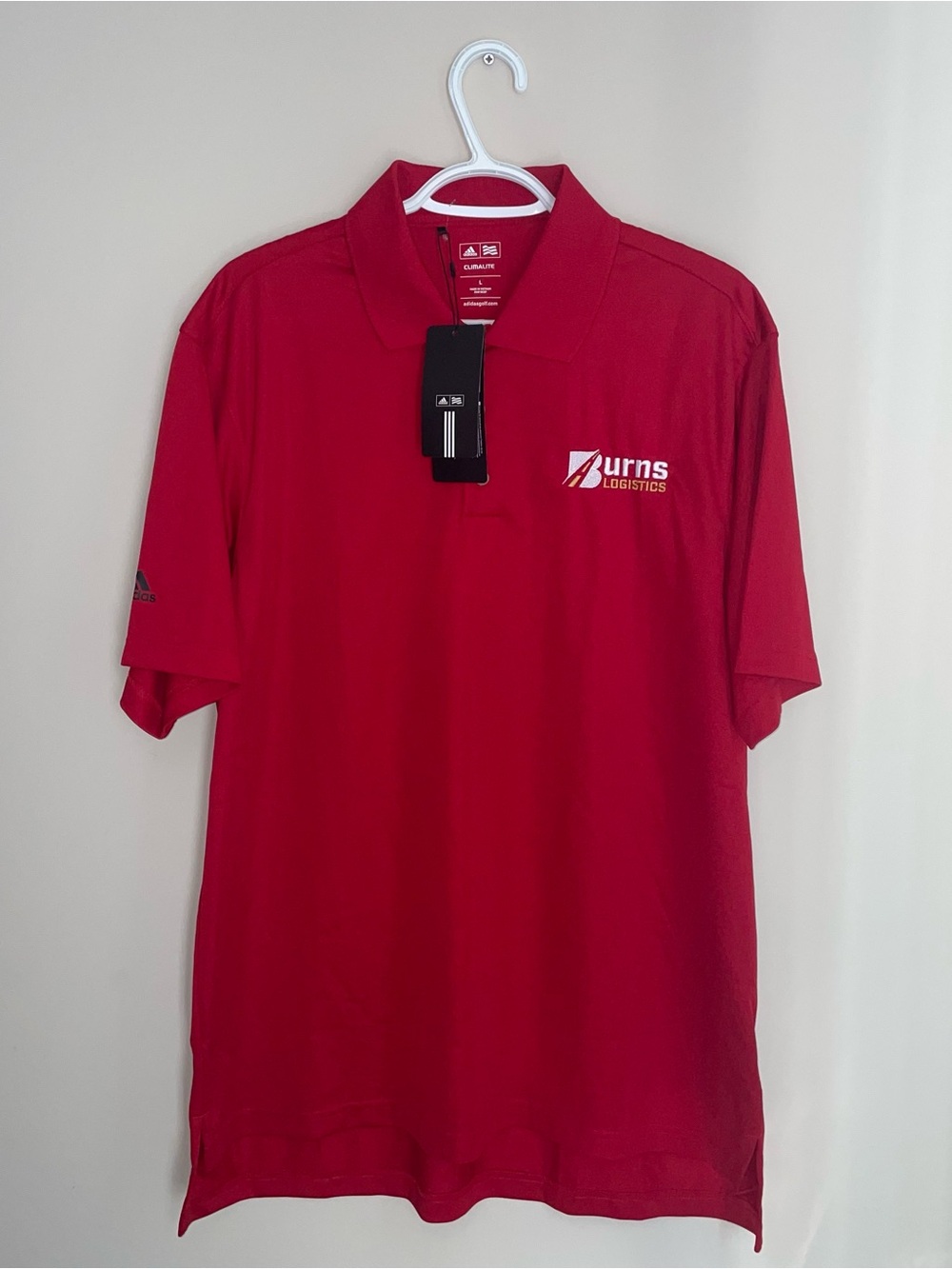 Adidas Burns Logistics Golf Polo Shirt L Red Short Sleeve Performance NWT (A3)
